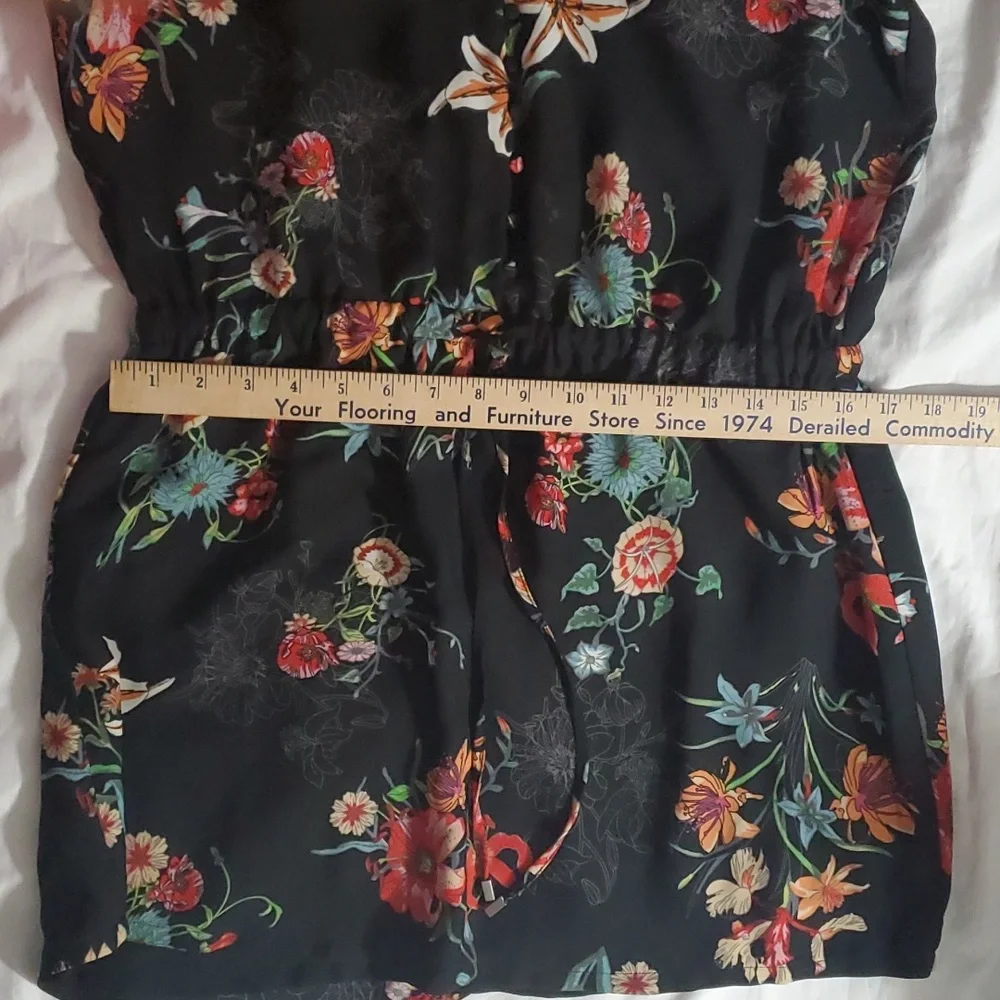 : fleur bleve black floral design button front Drawstring tunic dress top sz 8 - Picture 16 of 16